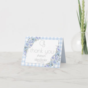 Thank You   Monogram Blue Gingham Note Card