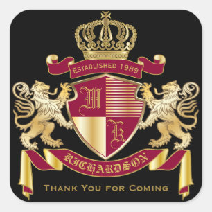 Thank You Monogram Coat of Arms Golden Lion Emblem Square Sticker
