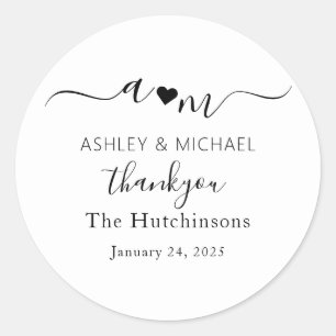 Thank You Monogram Elegant Wedding Classic Round Sticker