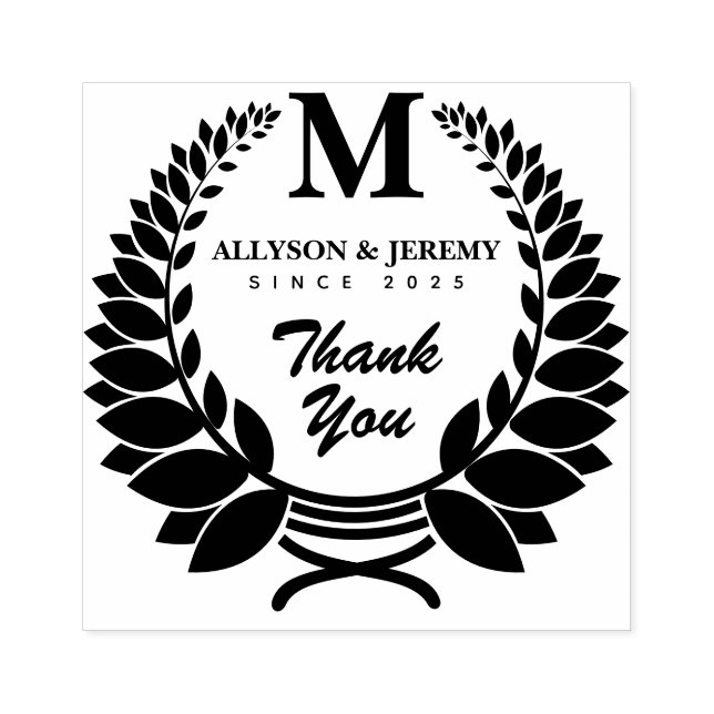 Thank You Monogram Traditional Laurel Wreath Favou Rubber Stamp (Imprint)