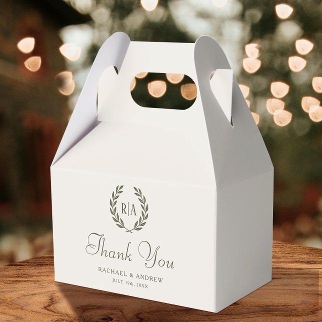 Thank You Monogram Wedding Wreath Green Cream Favour Box (Creator Uploaded)