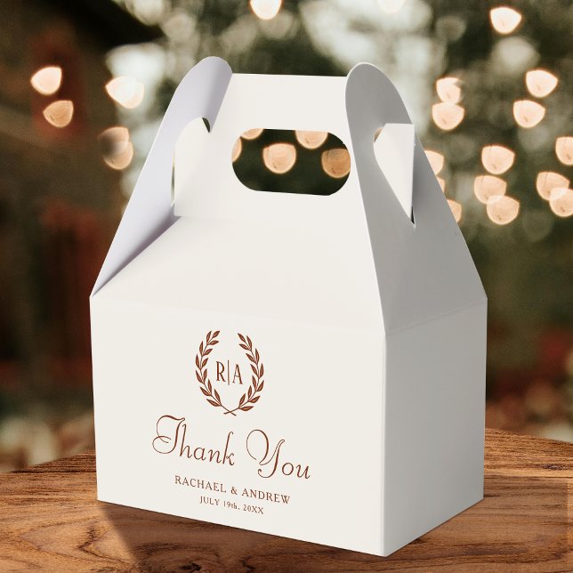 Thank You Monogram Wedding Wreath Terracotta Cream Favour Box (Creator Uploaded)