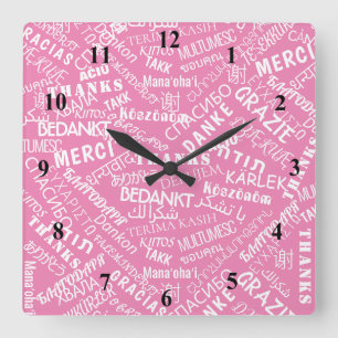 Thank You ! - Multi Language - International World Square Wall Clock