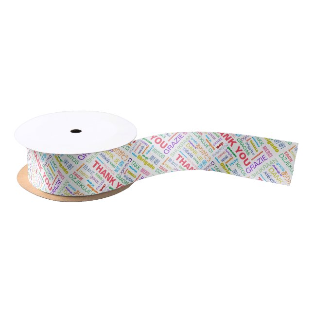 Thank You Multicolor Multilingual Satin Ribbon (Spool)