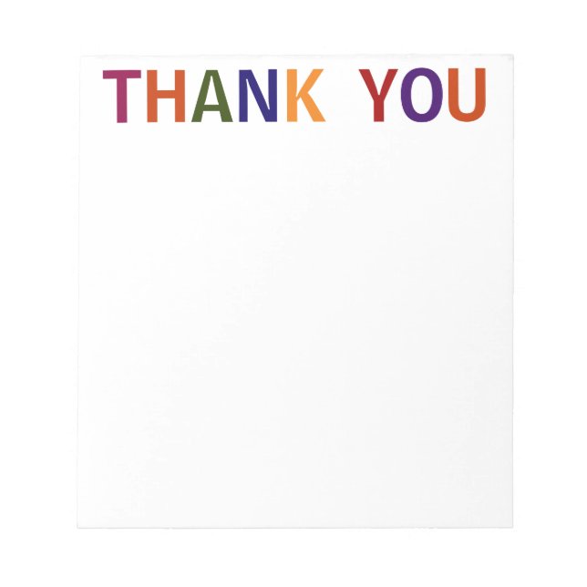 Thank You Multicolored 5.5 x 6 Notepad (Front)