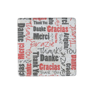 Thank You Multilingual Red Black Word Cloud Stone Magnet