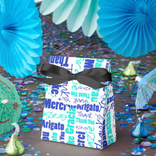 Thank You Multilingual Word Collage Blue Turquoise Favour Box