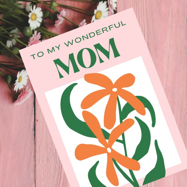 thank you mum orange minimal modern floral card (Creator Uploaded)
