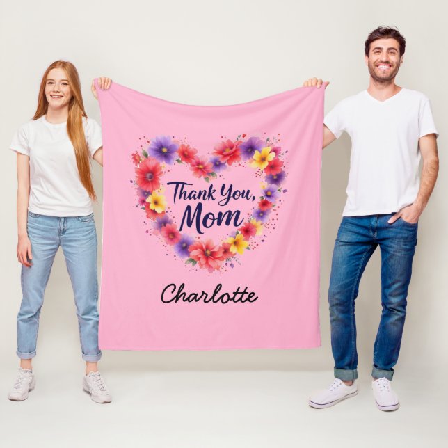 Thank You Mum | Personalised Floral Mother's Day Fleece Blanket (In Situ)