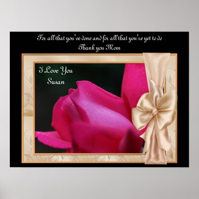 Thank You Mum Rosebud Personalised Poster Print (Front)