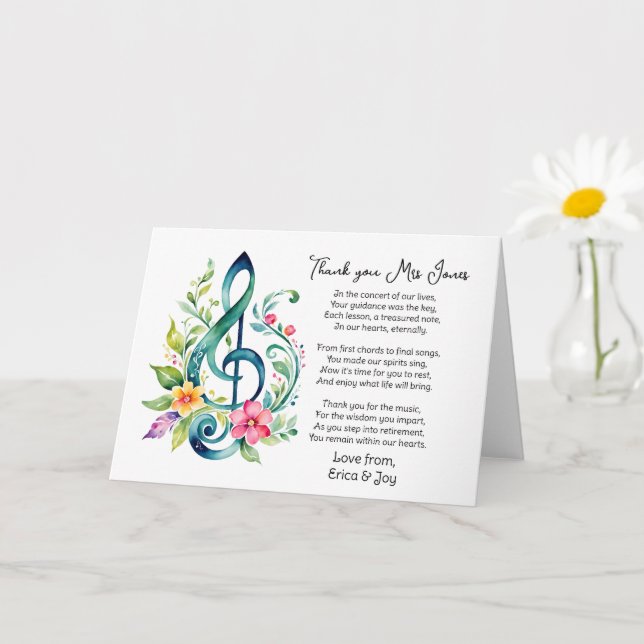 thank you Music teacher Appreciation poem Card (Small Plant)