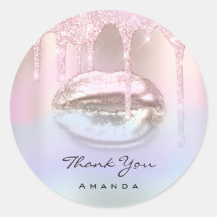 Thank You Name16th Bridal Pink Holograph Kiss Lips Classic Round Sticker