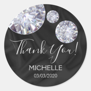 Thank You Name 16 birthday black silk diamonds Classic Round Sticker