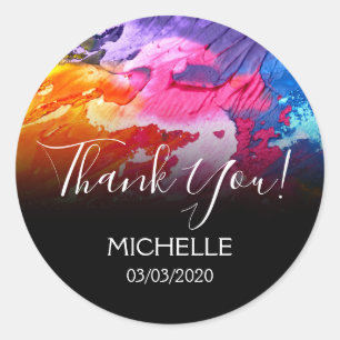 Thank You Name 16 birthday girly abstract art Classic Round Sticker