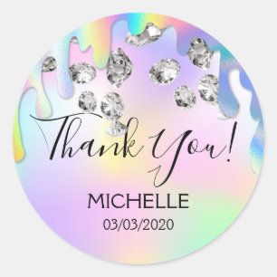 Thank You Name 16 birthday girly unicorn holograph Classic Round Sticker