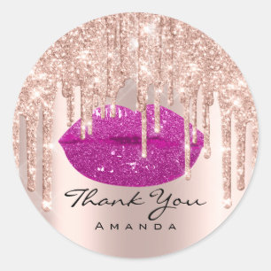 Thank You Name 16th Berry Rose Glossy Lips Classic Round Sticker