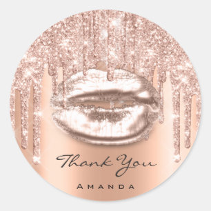 Thank You Name 16th Bridal Copper Glitter Kiss Lip Classic Round Sticker