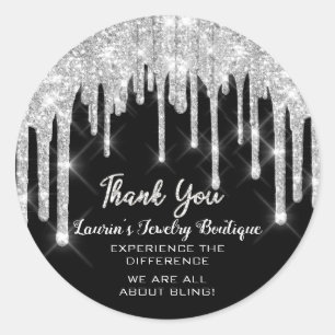 Thank You Name 16th Bridal Drips Glitter Silver Classic Round Sticker