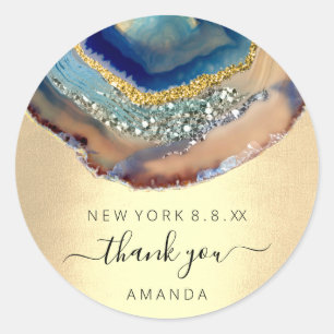 Thank You Name 16th Bridal Glitter Gold Blue Navy Classic Round Sticker
