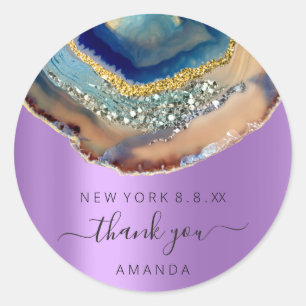 Thank You Name 16th Bridal Glitter Purple Navy Classic Round Sticker