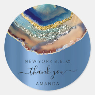 Thank You Name 16th Bridal Glitter Rose Glam Blue Classic Round Sticker
