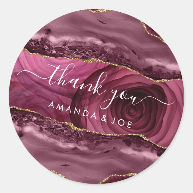 Thank You Name 16th Bridal  Marsala Rose Marble  Classic Round Sticker (Front)
