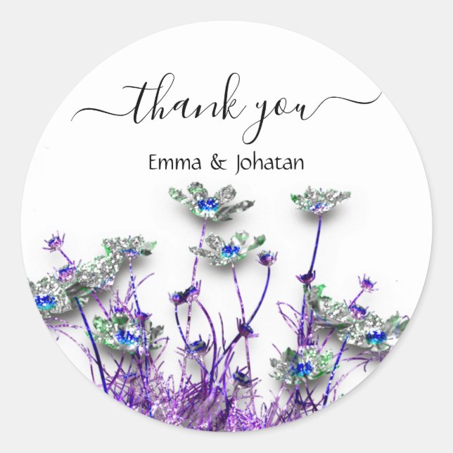 Thank You Name 16th Bridal Meadow Flowers Purple  Classic Round Sticker (Front)