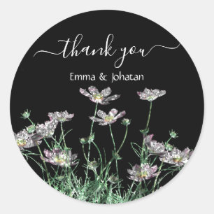 Thank You Name 16th Bridal Meadow Wildflower Black Classic Round Sticker