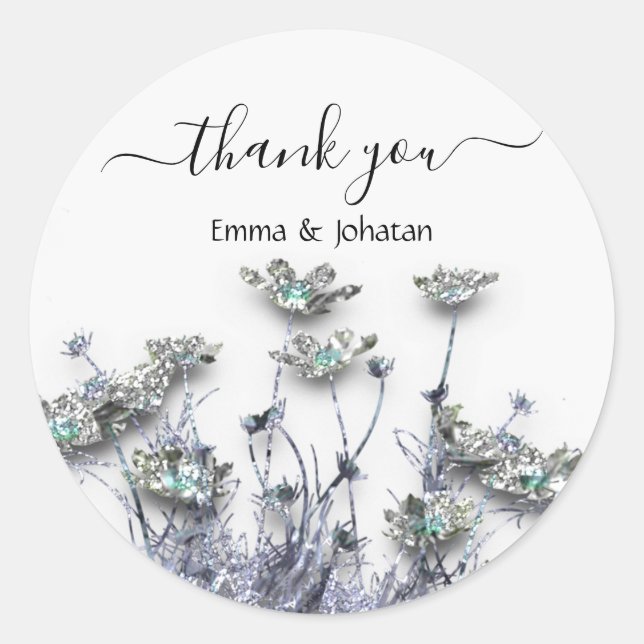 Thank You Name 16th Bridal Meadow Wildflowers Grey Classic Round Sticker (Front)