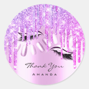 Thank You Name 16th Bridal Pink Glitter Drips Nail Classic Round Sticker