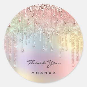 Thank You Name 16th Bridal Pink Rose Holograph Classic Round Sticker