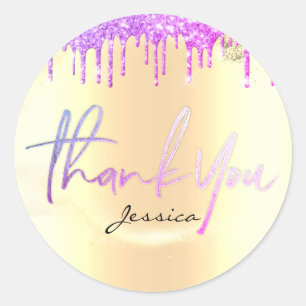 Thank You Name 16th Bridal Purple Gold Glitter Classic Round Sticker