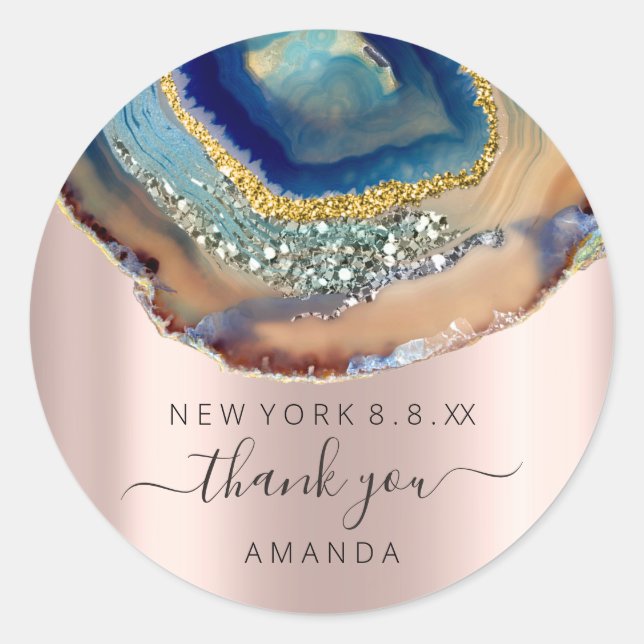Thank You Name 16th Bridal Rose Amethyst Gold Classic Round Sticker (Front)