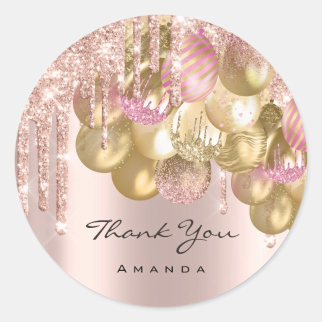 Thank You Name 16th Bridal Rose Glitter Ballons Classic Round Sticker (Front)