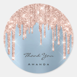 Thank You Name 16th Bridal Rose Glitter Blue Classic Round Sticker
