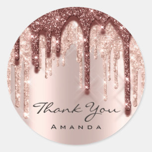 Thank You Name 16th Bridal Rose Glitter Brown Classic Round Sticker