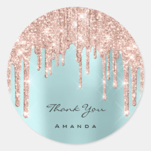 Thank You Name 16th Bridal Rose Glitter Classic Round Sticker