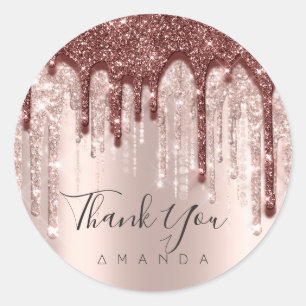 Thank You Name 16th Bridal Rose Glitter Drips 3D Classic Round Sticker
