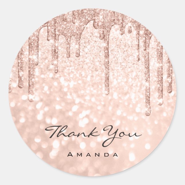 Thank You Name 16th Bridal Rose Glitter Drips Classic Round Sticker (Front)