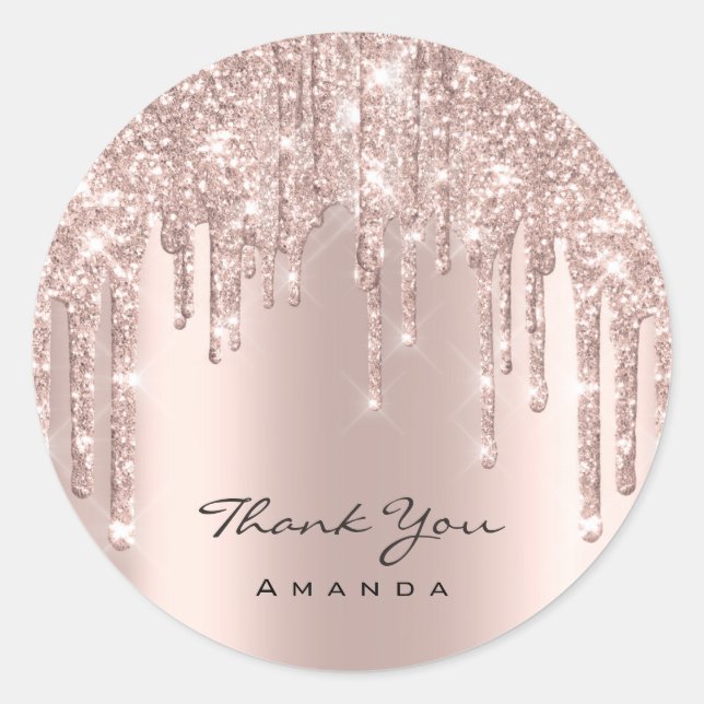 Thank You Name 16th Bridal Rose Glitter Drips Lux Classic Round Sticker (Front)
