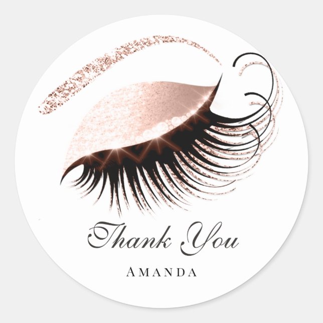 Thank You Name 16th Bridal Rose Glitter Eyes White Classic Round Sticker (Front)