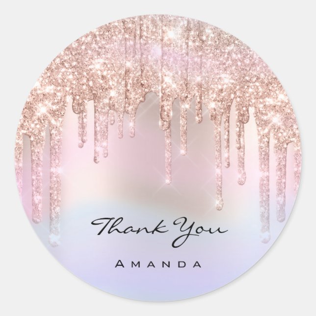 Thank You Name 16th Bridal Rose Glitter Holograph Classic Round Sticker (Front)