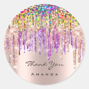 Thank You Name 16th Bridal Rose Glitter Holograph Classic Round Sticker