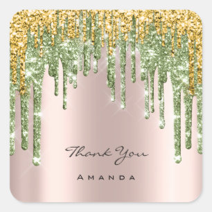 Thank You Name 16th Bridal Rose Glitter Mint Gold Square Sticker