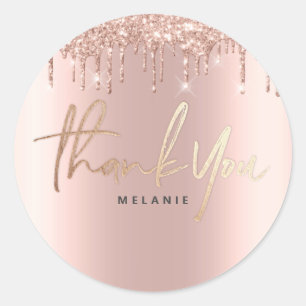 Thank You Name 16th Bridal Rose Glitter Spark Classic Round Sticker