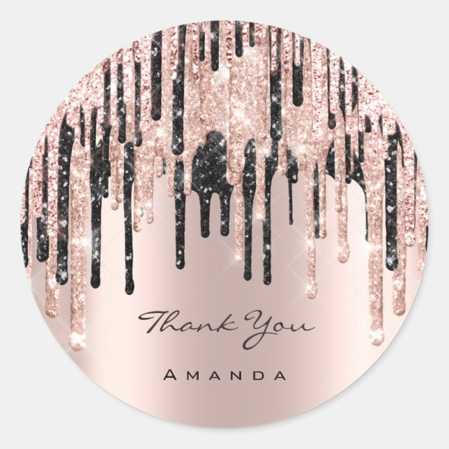 Thank You Name 16th Bridal Rose Glitter Spark Classic Round Sticker (Front)
