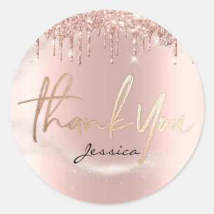 Thank You Name 16th Bridal Rose Glitter Spark Classic Round Sticker