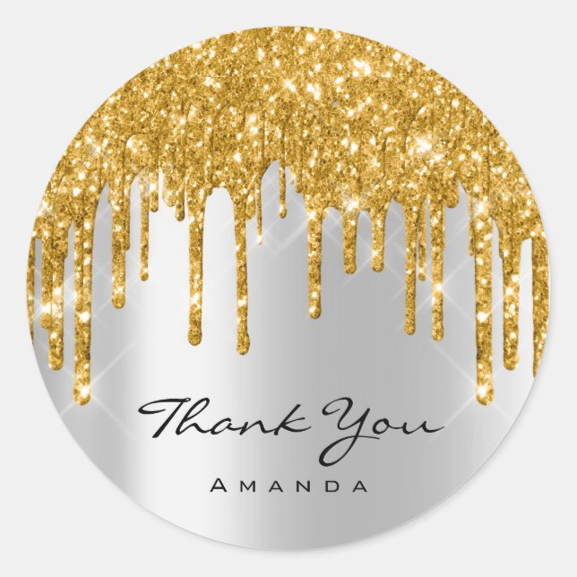 Thank You Name 16th Bridal Shower Gold Silver Classic Round Sticker (Front)