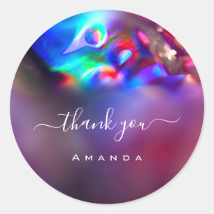 Thank You Name 16th Bridal Shower Holograph Purple Classic Round Sticker
