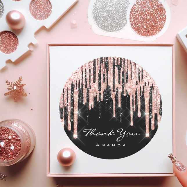 Thank You Name 16th Bridal Shower Rose Glitter Classic Round Sticker (Thank You Name 16th Bridal Shower Rose Glitter Classic Round Sticker)